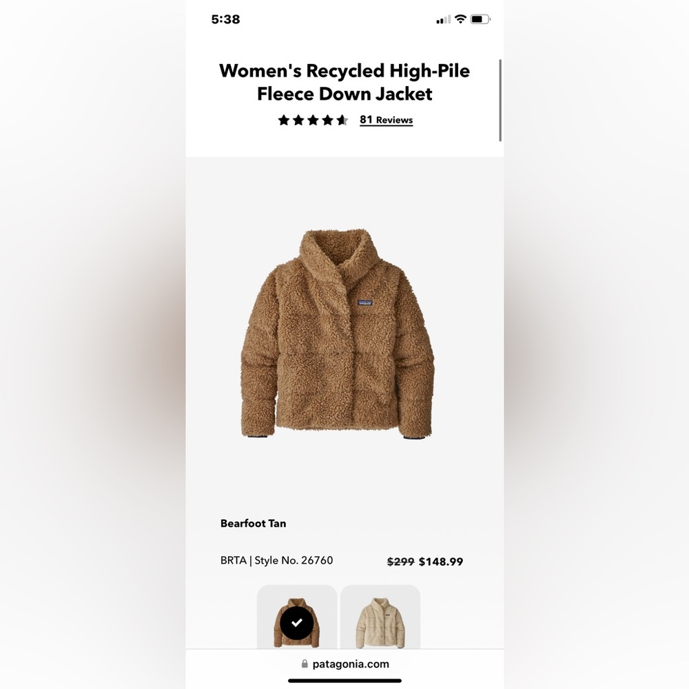 Women’s Patagonia high pile fleece down jacket